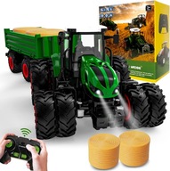 Zdalnie Sterowany Traktor z Przyczepą Światłami Akcesoriami Dzieci 2–6 lat