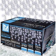 LAMPKI ŚWIATEŁKA SOPLE ŚWIĄTECZNE ZEWNĘTRZNE 500 LED 20M BIAŁE + FLASH