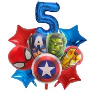 Balony AVENGERS Cyfra 5 Zestaw Spiderman, Hulk, IRON Man, Kapitan America