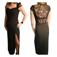 Sukienka koktajlowa maxi na wesele bal zdobione plecy czarna r. 40 L