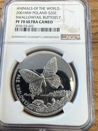 20 zł Paź Królowej 2001 Zwierzęta Świata NGC PF 70 MAX NOTA IDEAŁ RARYTAS