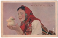 Chłopka z kurczakiem POLSKA 1939r. obieg do Sosnowiec Piłsudskiego APTEKA