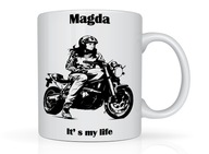 Kubek z imieniem motocykl motor kobieta styl życia + imię na prezent