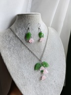 Zestaw biżuterii fairycore - kwiatki różowe - szkło, stal nierdzewna