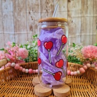 Kubek szklanka z bambusową pokrywką i słomką 500 ml handmade prezent serca