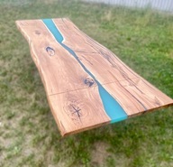 Stół Dębowy Turkus Żywica Dostawki Rozkładany Loft