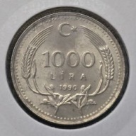 *TURCJA [0088]*1000 Lir (Lira) 1990 Mustafa Kemal Ataturk, rośliny kłosy