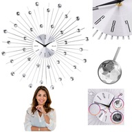 ZEGAR SCIENNY DUZY GLAMOUR KRYSZTALKI NOWOCZESNY SREBRNY 50 CM DO SALONU