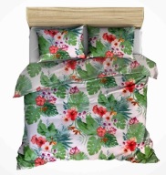 pościel mikrofibra 220x240 + 2x70x80 guzik Pr 05 hibiskus w liściach