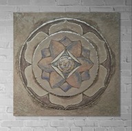 Obraz na płótnie ręcznie malowany akrylami mandala Lotus ze srebrom 30x30