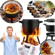 GARNEK KOCIOŁEK ŻELIWNY EMALIOWANY 8L NA OGNISKO GRILL PATELNIA TRWAŁY