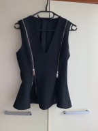 36 S Zara Woman czarna bluzka dekolt w szpic ozdobne zamki