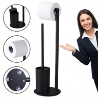 STOJAK ŁAZIENKOWY 2W1 SZCZOTKA DO WC UCHWYT NA PAPIER TOALETOWY CZARNY MAT