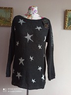 WŁOSKI sweter naszywki moher wełna 36 nowy