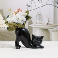 WAZON Kot ceramiczny czarny ozdobny, uroczy na kwiaty doniczka taras dom