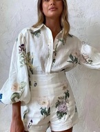 Komplet damski w kwiaty koszula szorty S36 M38 biały biel koszula francuski