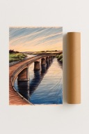 Plakat bez ramy 40x50cm Długi kręty most nad rzeką Pejzaż Natura Design