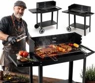 GRILL WĘGLOWY OGRODOWY RUSZT 4 POZIOMY BEZ POKRYWY NA KOŁACH + PÓŁKA BOCZNA