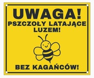 Tabliczka 3D UWAGA PSZCZOŁY DUŻA Pszczoły Luzem Śmieszna żółta