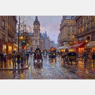 Stare miasto obraz olejny na płótnie 58x85 wzorowany stylem Edouard Cortes