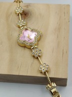 Kurren Zegarek damski biżuteryjny złoty – różowa tarcza, kwiat, cyrkonie