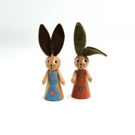 Zestaw figurek zajączków drewno vintage lata 60 drewniane zajączek figurka