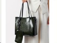 torebka z portfelem; czarna skóra naturalna, nowa