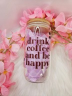 Kubek szklanka 500ml kawa mrożona iced coffee słomka i pokrywka handmade