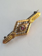 Stara broszka ok. 1910–1930 | geometryczna rubinowy kamień secesja
