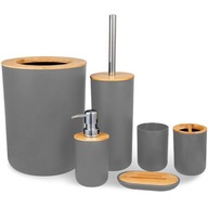 ZESTAW ŁAZIENKOWY 6 ELEMENTÓW KOMPLET SZARY DO WC AKCESORIA SZCZOTKA 6w1