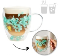 Szklanka termiczna z kwiatami w środku, hortensje zielone 300 ml 1szt