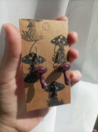 Kolczyki grzybki - lakówka ametystowa - rękodzieło, stal nierdzewna, FIMO