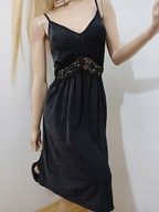 SHEIN czarna sukienka z mieniącą się nitką z gipiurową koronką GOTHIC XL