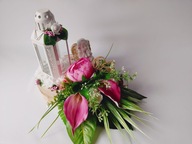 Stroiki Na Nagrobek - Latarenka Na Drewnie Malinowe Kalie