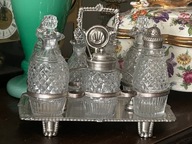 DUŻY KABARET NA PRZYPRAWY SHEFFIELD 1808 ROK - SREBRO KRYSZTAŁ - 7 BUTELEK