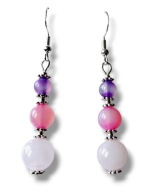 KRAGAM06 Kolczyki kamienie KWARC RÓŻOWY AGAT AMETYST