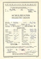 ŚWIADECTWO SZKOLNE GENERALGOUVERNEMENT NOWY SĄCZ 1944