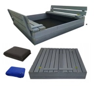 Piaskownica Drewniana Zamykana Szara 120cm Impregnowana Gratisy