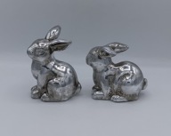 2 zające z porcelany stylizowane na Retro Metal - super