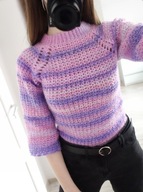 NOWY SWETER SWETEREK HANDMADE SZYDEŁKOWY WEŁNA WEŁNIANY PASKI PÓŁGOLF 36 S