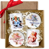 Prezent na Dzień Babci i Dziadka Zestaw Kubków z Podstawkami