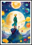 A2 PLAKAT MAŁY KSIĄŻĘ A. DE SAINT-EXUPERY MAŁY KSIĄŻĘ Z RÓŻĄ WŚRÓD PLANET