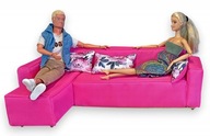 Różowa duża sofa narożna CANDY z poduszkami dla lalek ręcznie robiona PL