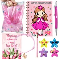 PREZENT NA DZIEŃ KOBIET NOTES A6 DŁUGOPIS OŁÓWEK BRANSOLETKA MEGA ZESTAW