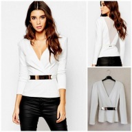 Bluzka z paskiem 34 XS NaaNaa biała elegancja tiul ślub żakiet kopertowa