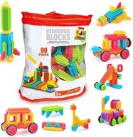 KLOCKI KONSTRUKCYJNE KREATYWNE WAFLE JEŻYKI DO ZABAWY DUŻY ZESTAW 90 EL.