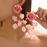 KOLCZYKI KWIATY KWIATAMI KWIATKI KWIATKAMI BOHO RÓŻE DŁUGIE DUŻE SEXY