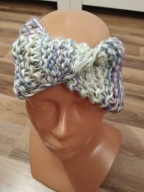 Ciepła opaska na zimę fioletowo-seledynowa