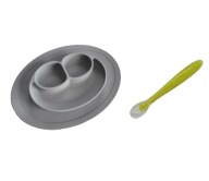 Silikonowy talerzyk z przegródkami szary łyżeczka