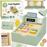 DREWNIANA KASA FISKALNA SKANER SKLEP AKCESORIA PIENIĄDZE WOOPIE GREEN